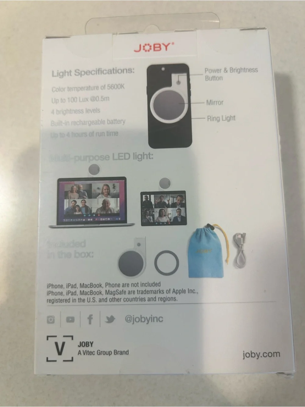 Beamo Ring Light for MagSafe iPhone — White Portable LED Selfie Light by